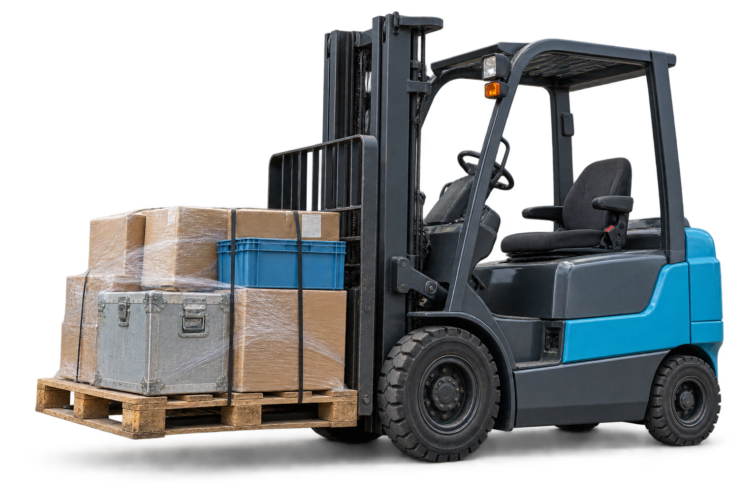 Warehouse forklift with a loaded pallet